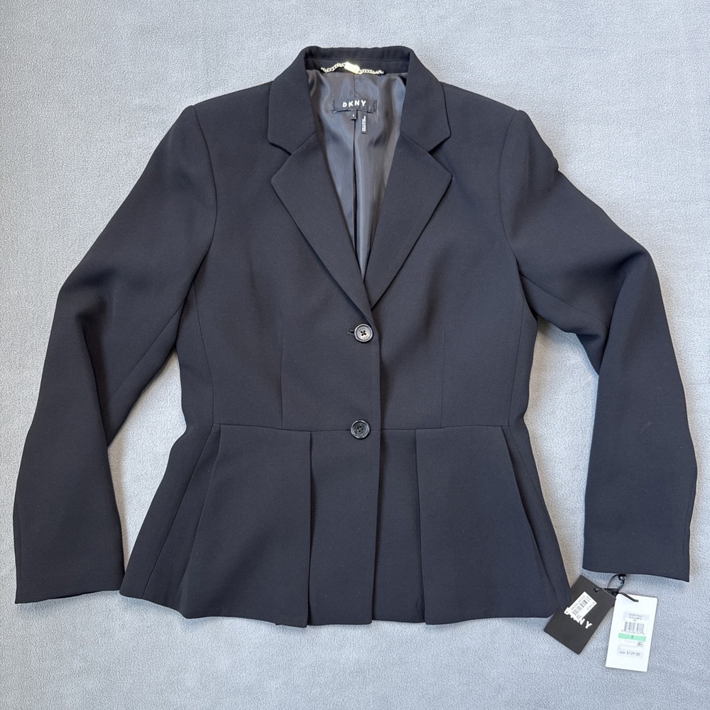 NWT DKNY Peplum Blazer‎ Womens 8 Black Tailored Jacket Formal Office Workwear